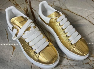 Fantastic NIB Alexander McQueen Gold/white Sneakers Size 38 Party Fun New! - Picture 1 of 7