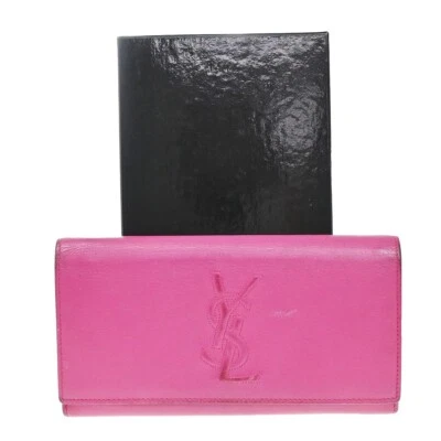 Carteira YVES SAINT LAURENT YSL logotipo zíper longo couro rosa 66EE518 - Imagem 1 de 4