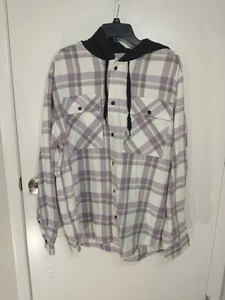 No Boundaries Hooded Plaid Flannel Jacket Shirt Button Down With pocketsL(42-44) - Picture 1 of 12
