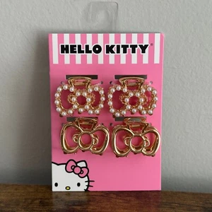 New Hello Kitty Sanrio 4 pck Gold Pearls Small Hair Claw Clips Accessories Cute - Picture 1 of 4