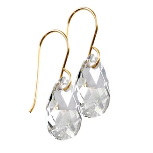 Spyglass Designs Earrings made w/ Crystal 14k Solid Gold Drops Crystal Clear - Picture 1 of 4