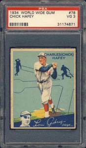 World Wide Gum #78 1934 Chick Hafey PSA 3 Cincinnati Reds Salón de la fama - Imagen 1 de 1