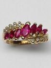 14K Yellow Gold Plated Marquise Cut Red Ruby Lab Created Ring For Womens Gift