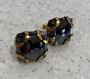 Vintage Hämatit Manschettenknöpfe in goldfarbener Fassung 1" quadratischer Pat Anhänger - Bild 1 von 6