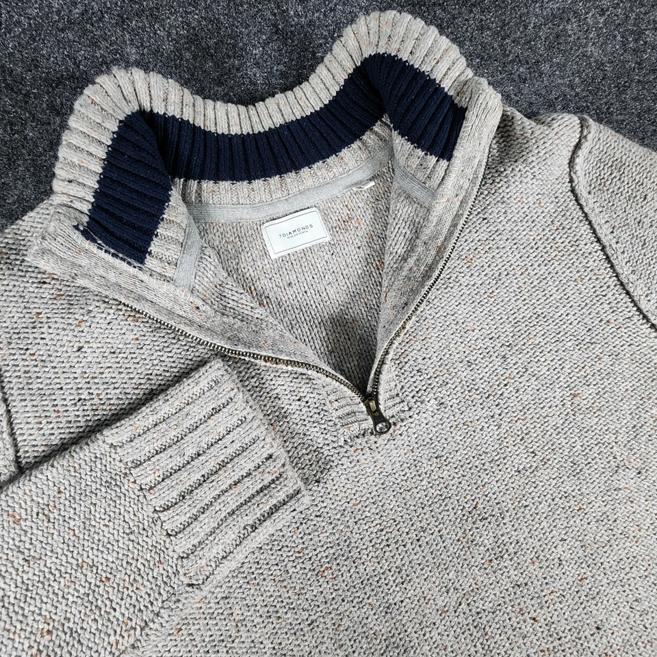 Suéter Pullover 7 Diamantes 1/4 Cremallera Grueso Tejido Para Hombre Grande Turnberry Informal Foto 1 de 4