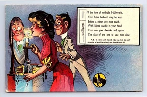 Halloween Postcard Artist Nash, Mirror Reveals Future Husband, Oct. 30, 1908 - Picture 1 of 2