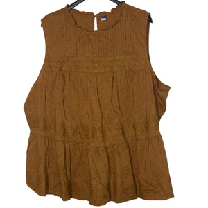 Old Navy Tiered Lace Swiss Dot Pintuck Ruffle Tank Blouse Sz 4X Boho Cottage - Picture 1 of 6