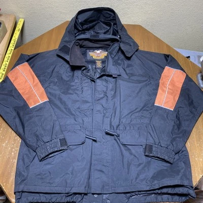 Harley Davidson Rain Coat Jacket  Mens XL Black Orange Full Zip Hooded Riding - Image 1 of 4