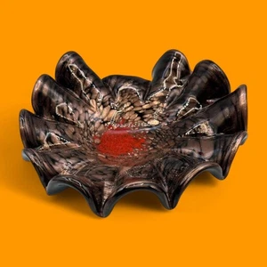 Vintage 1970s Murano Art Glass Bowl – Brown, Black & Red Decorative Centerpiece - Picture 1 of 8