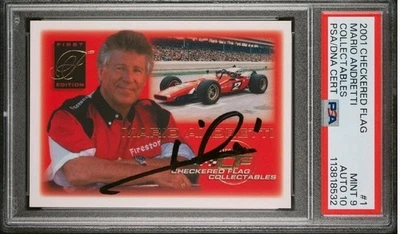 Mario Andretti #1 2001 Checkered Flag Card PSA DNA Dual Graded MT 9 Auto 10 BNE - Image 1 of 3
