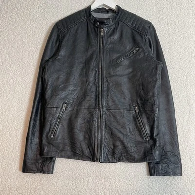 Jack & Jones Racer Genuine Lamb Leather Jacket  Snap Button Moto Grunge Biker L - Image 1 of 4