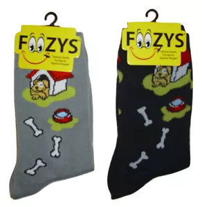 Hundehütte + Hundeknochen Crew-Socken Damen/Mädchen 2 Paar - 1 schwarz + 1 grau - Einheitsgröße - Bild 1 von 1