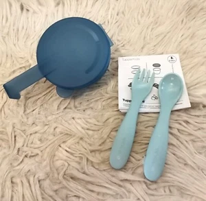NEU Tupperware Tuppercare Kinder Besteck hellblau & Schnullerdose für unterwegs - Picture 1 of 2