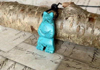 Collar Tótem Cuero Oso Turquesa Magnesita Piedra Real Colgante Primitivo Foto 1 de 3