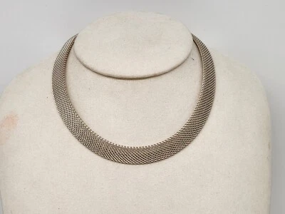 Collar de cadena de eslabones tejidos Omega vintage de plata de ley 925 51 g 16"" L Foto 1 de 4