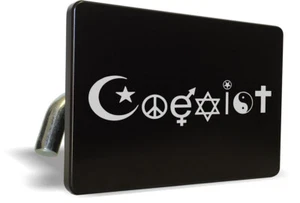 COEXIST Billet ALUMINUM Trailer Tow Hitch Cover SUV Truck RV BLACK - Picture 1 of 4