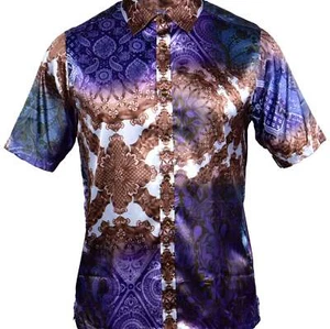 Prestige PR-510 Short Sleeve Satin Shirt Brown - Picture 1 of 8