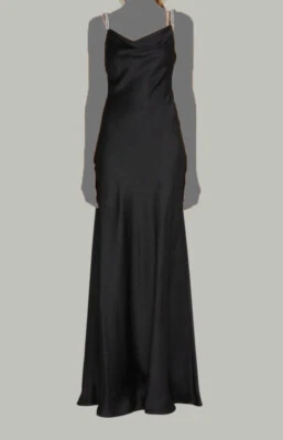 Vestido para mujer Jason Wu negro con correa de cristal crepé espalda satinado talla 10 $3195 Foto 1 de 4