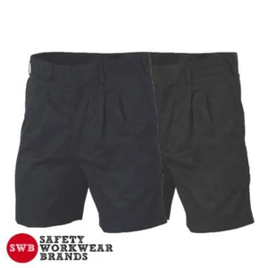 DNC Workwear Mens Pleat Front Permanent Press Shorts Tradie Black Navy New 4501 - Picture 1 of 3