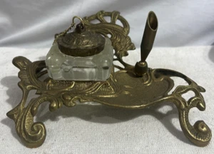 Cadena porta bolígrafos vintage de latón barroco vidrio ornamentado - Imagen 1 de 5