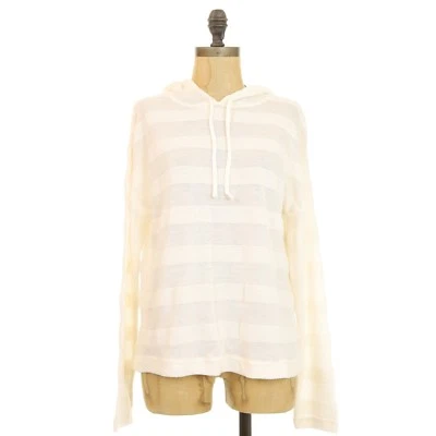 Kensie Shadow Striped Hooded Sweater Top S White Open Back Lightweight B89 - Image 1 of 4