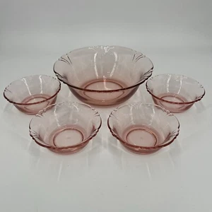 PV03888 Vintage Flamingo Pink Heisey #1401 Empress Berry Set - 5 piezas - Imagen 1 de 9
