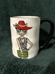 Signature Housewares Inc Tiger Katze Hipster Kaffeebecher Gläser roter Hut 16 Unzen - Bild 1 von 6