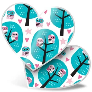 2 x Heart Stickers 15 cm - Pretty Pink Owl Bird Animals Pattern #8726 - Afbeelding 1 van 8