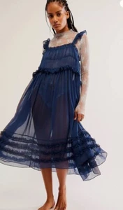 Free People Moon Phase ruffles sheer Midi Slip Dress S - Picture 1 of 6