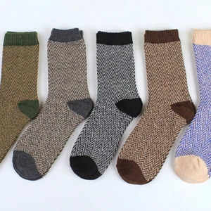 5 Pairs Men's Wool Cashmere Thick Warm Socks Lot Water Ripples Casual Soft Socks - Picture 1 of 12