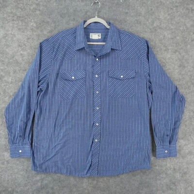 Haband Shirt 2XL XXL Mens Long Sleeve Snap Up Blue Striped Western Cut A1 - Image 1 of 4