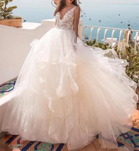 Vestido de encaje playa chifón vestido para boda Trajes de Novia Cuello en  V s de novia Gasa Weddi | eBay