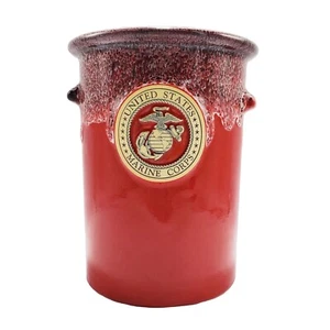 Deneen Pottery US Marines Crock Handthrown Red Drip Glaze Seal 2013 Made in USA - Picture 1 of 7