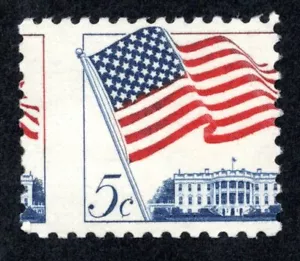 US # 1208 (1963 MNH, 5c (Flag over White House) - EFO: Misperf - Picture 1 of 2
