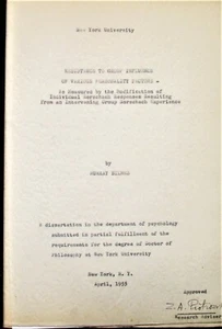 1955 NYU PhD THESIS in PSYCHOLOGY Murray Bilmes ORIGINAL BOUND TYPED CARBON COPY - Picture 1 of 7