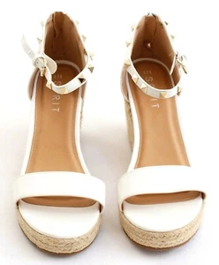 Esprit White Romy Espadrille Wedge Sandal Studded Ankle Strap Shoes Women's NEW - Picture 1 of 5
