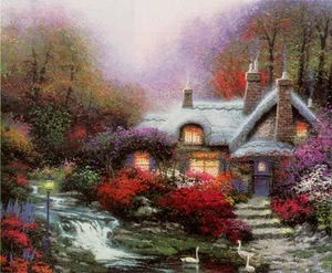 Thomas Kinkade gerahmt S/N ABEND IN SWANBROOKE 20x24 Leinwand Echtheitszertifikat selten niedriger Preis - Bild 1 von 1