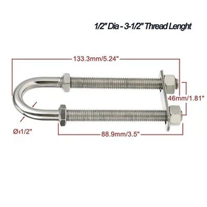 2PCS 1/2" Dia Boat Stainless Steel Marine Boat Stern Bow Eye Tie Down U Bolt - Bild 1 von 5
