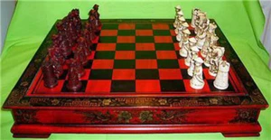Chinese Qing Dynasty Army Style 32 Pieces Chess Set Leather Wood Box Board Table - Picture 1 of 4