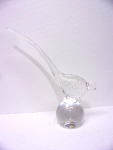 Rare Viking Clear Glass controlled Bubble 9 1/2" Long Tail Bird Paperweight - Picture 1 of 3