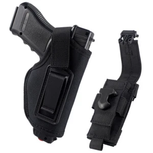 Right Hand IWB Concealed Carry Pistol Holster with Molle Flashlight Sheath Pouch - Picture 1 of 12