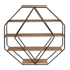 Estante de pared 31" en forma de octágono nogal/negro - Imagen 1 de 4