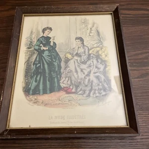 Pair of vintage La Mode Illustree framed French prints 10"x12" - Picture 1 of 5