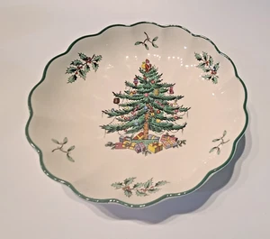 Vtg SPODE England Christmas Tree Small Scalloped Dish Plate 5.75" L/N - Picture 1 of 5