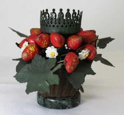 Винтажная Металлическая Клубничная Корзина Один Подсвечник Листья Мраморное Основание Фигурная - Изображение 1 из 4