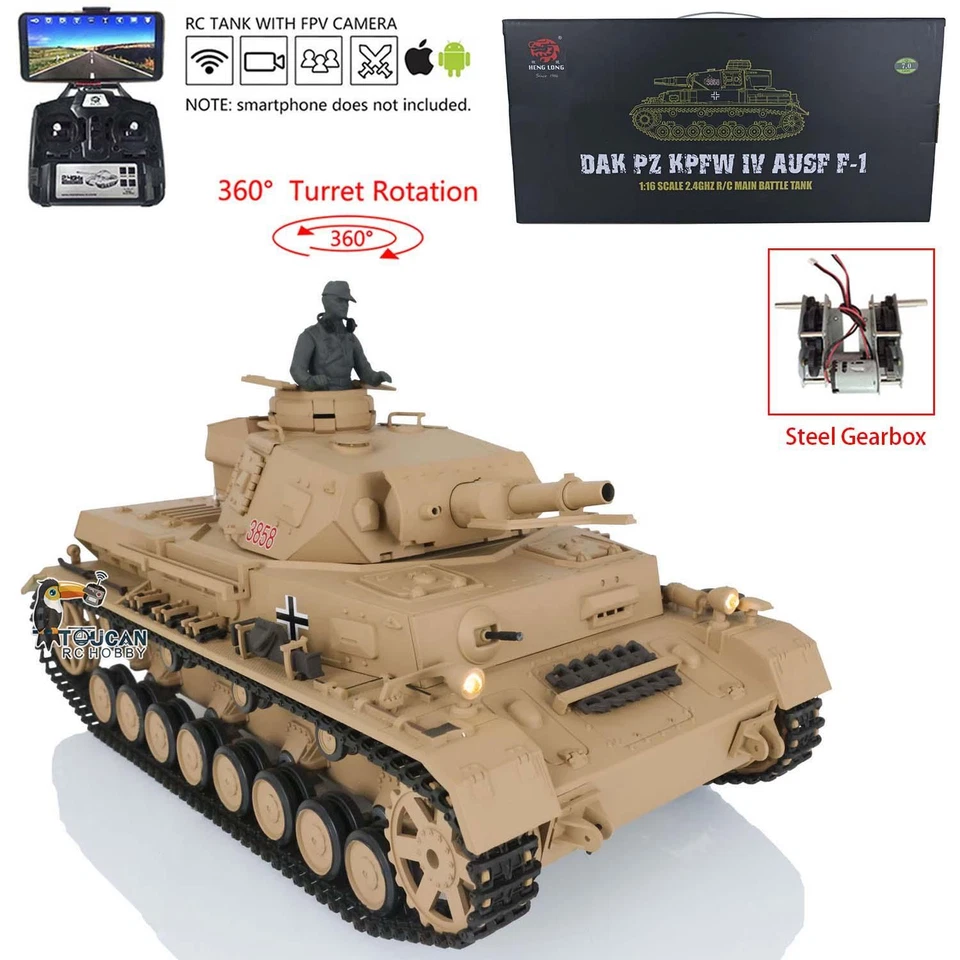 Henglong 1/16 7.0 Plastic Panzer IV F RTR BB IR RC Tank Steel Gearbox 360° FPV - Image 1 of 4