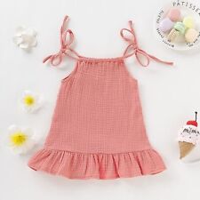 Toddler Baby Girl Dress Summer Sleeveless Ruffles Kids Cotton Linen Muslin Solid