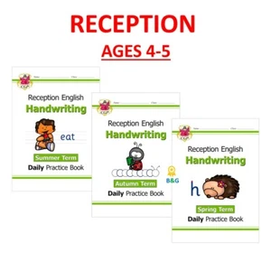 Reception Ages 4-5 English Handwriting Daily Practice Books 3 Books Bundle Cgp - Imagen 1 de 12