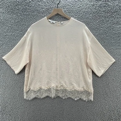 Blusa Vince Feminina Média Creme Acabamento em Renda Manga Curta Boxy Top Elegante Carreira - Imagem 1 de 4