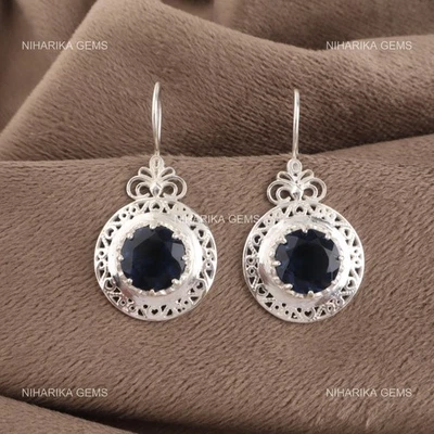 Plata de Ley London Topacio Azul Piedra Colgante Hija Boho Pendientes Joyería - Imagen 1 de 4